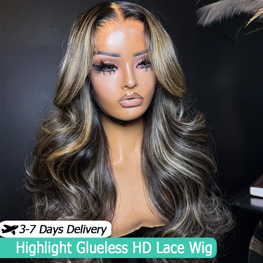 Honey Blonde Highlight 5X5 6x6 HD Lace Closure Wig Wear to Go Glueless Body Wave
