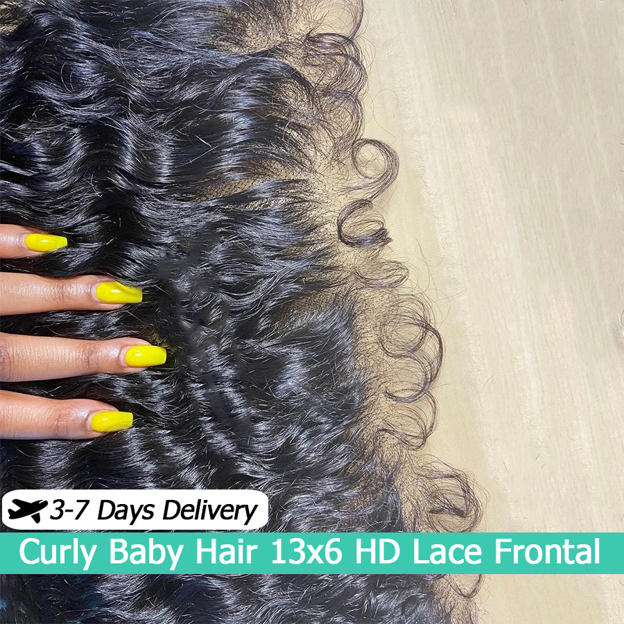 Leyouhair Curly Baby Hairline HD Lace Closure Frontal 5x5 13x4 13x6 Water Wave