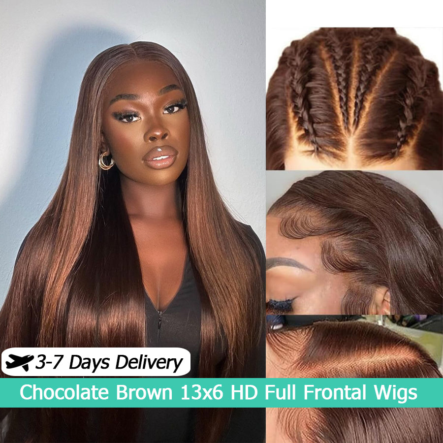 Chestnut Brown Straight HD Lace Frontal Wig | 13x4 13x6 | 180% 250%