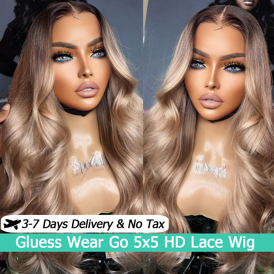 Ombre Ash Blonde Body Wave Wig | Glueless 5x5 6x6 HD Lace Closure | Wear & Go