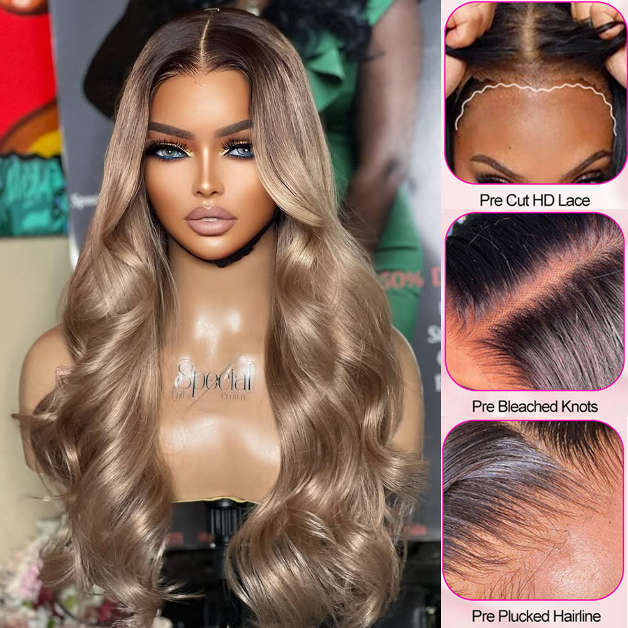 Ombre Ash Blonde Body Wave Wig | Glueless 5x5 6x6 HD Lace Closure | Wear & Go
