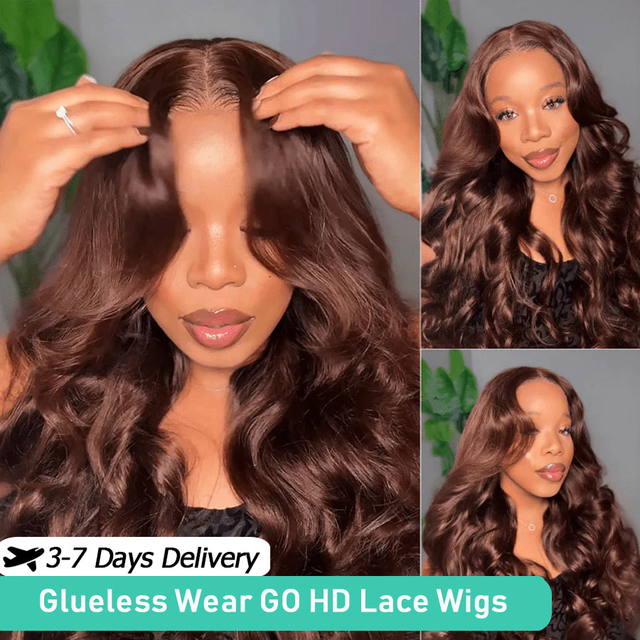 Chocolate Brown Body Wave HD Lace Closure Wig | 5x5 6x6 Glueless Wear & Go With Drawstrings