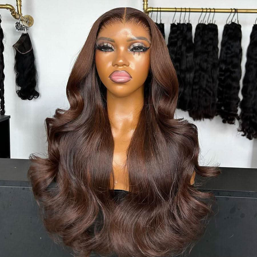 Chocolate Brown Body Wave HD Lace Closure Wig | 5x5 6x6 Glueless Wear & Go With Drawstrings