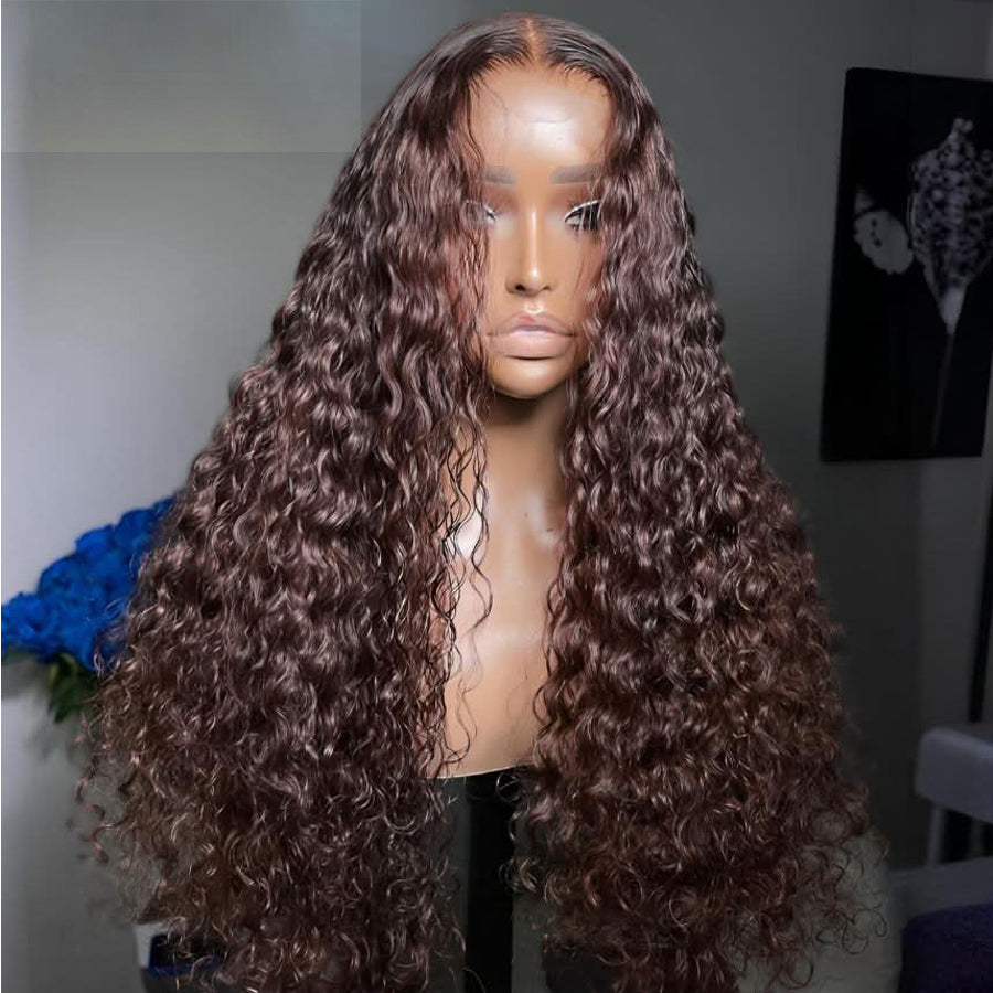 Dark Brown 13x6 HD Lace Frontal Wig Water Wave Skinmelt