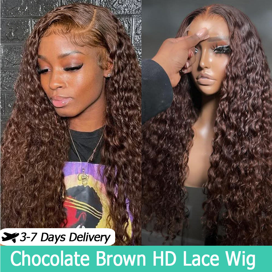 Dark Brown 13x6 HD Lace Frontal Wig Water Wave Skinmelt