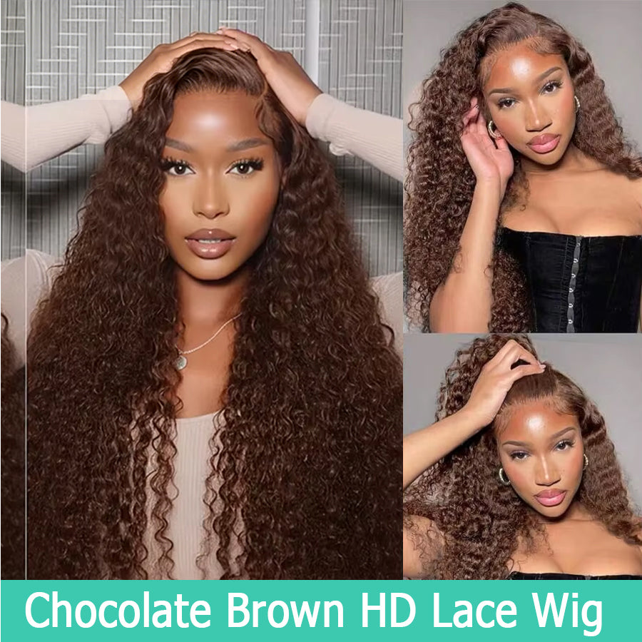 Dark Brown 13x6 HD Lace Frontal Wig Water Wave Skinmelt