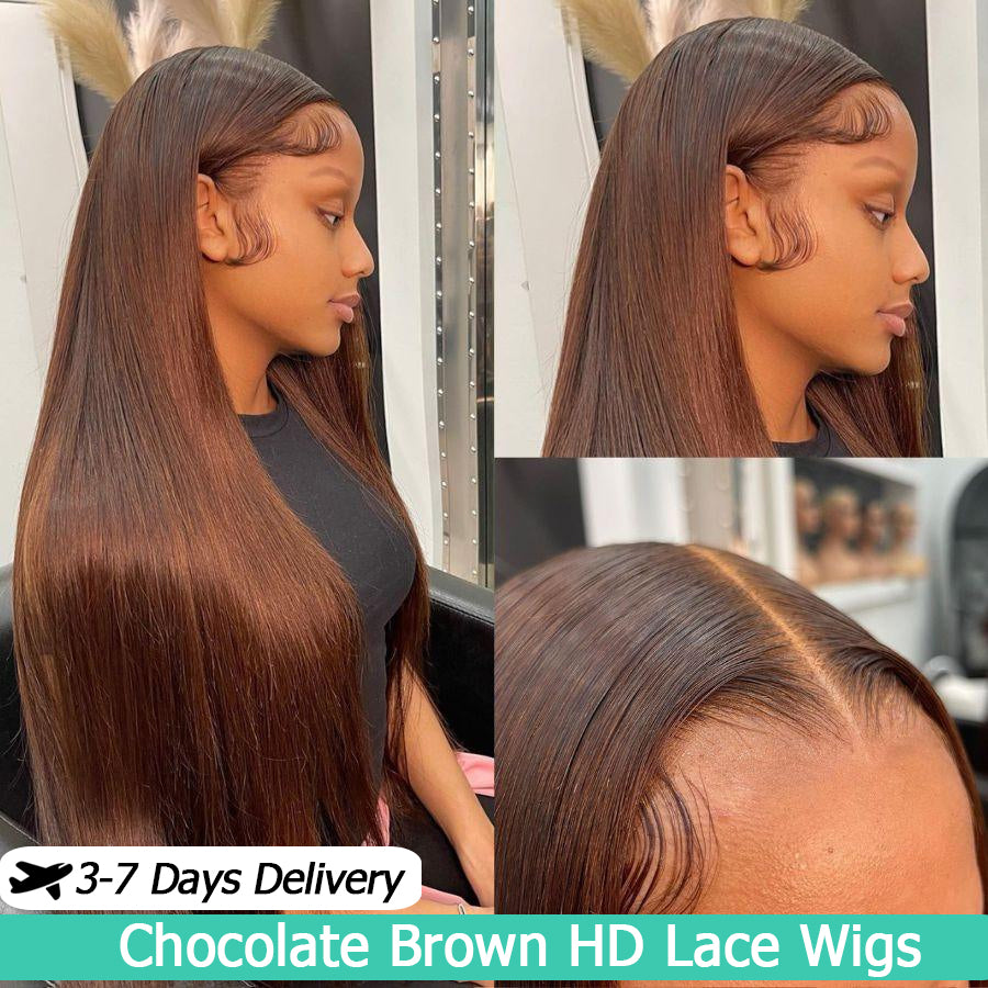 Chestnut Brown Straight HD Lace Frontal Wig | 13x4 13x6 | 180% 250%
