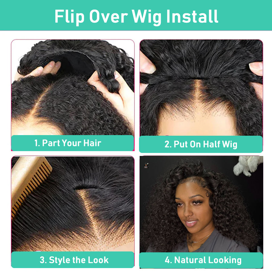 3-in-1 Flip Over Burmese Curly Half Wig | Glueless Human Hair