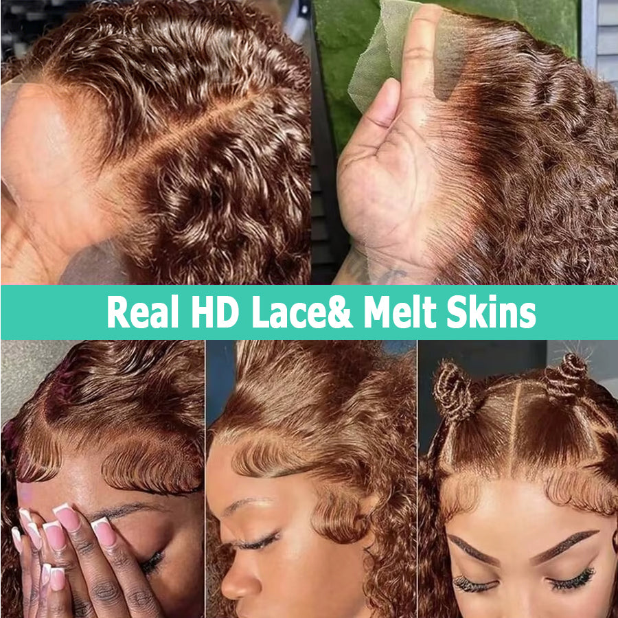 Dark Brown 13x6 HD Lace Frontal Wig Water Wave Skinmelt