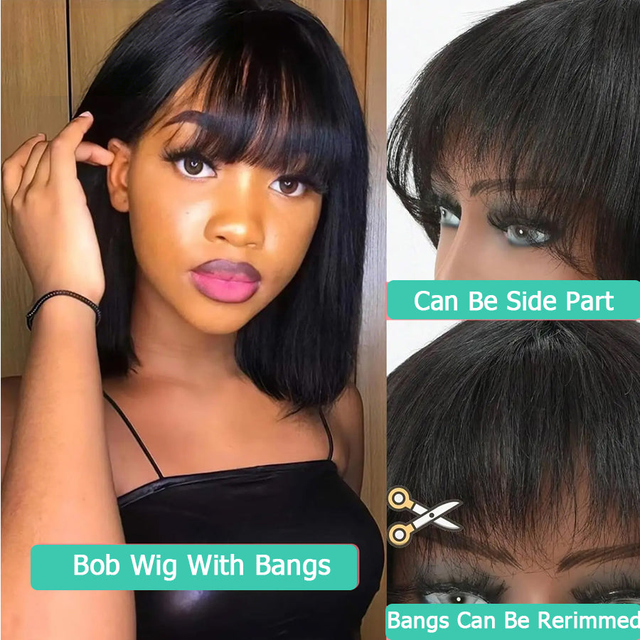 Straight Bob Wig With Bangs | Glueless HD Lace | 100% Human Hair | Leyouhair