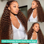 Chocolate Brown Deep Wave Wig | HD Lace Frontal 13x4 & 13x6 | 100% Human Hair