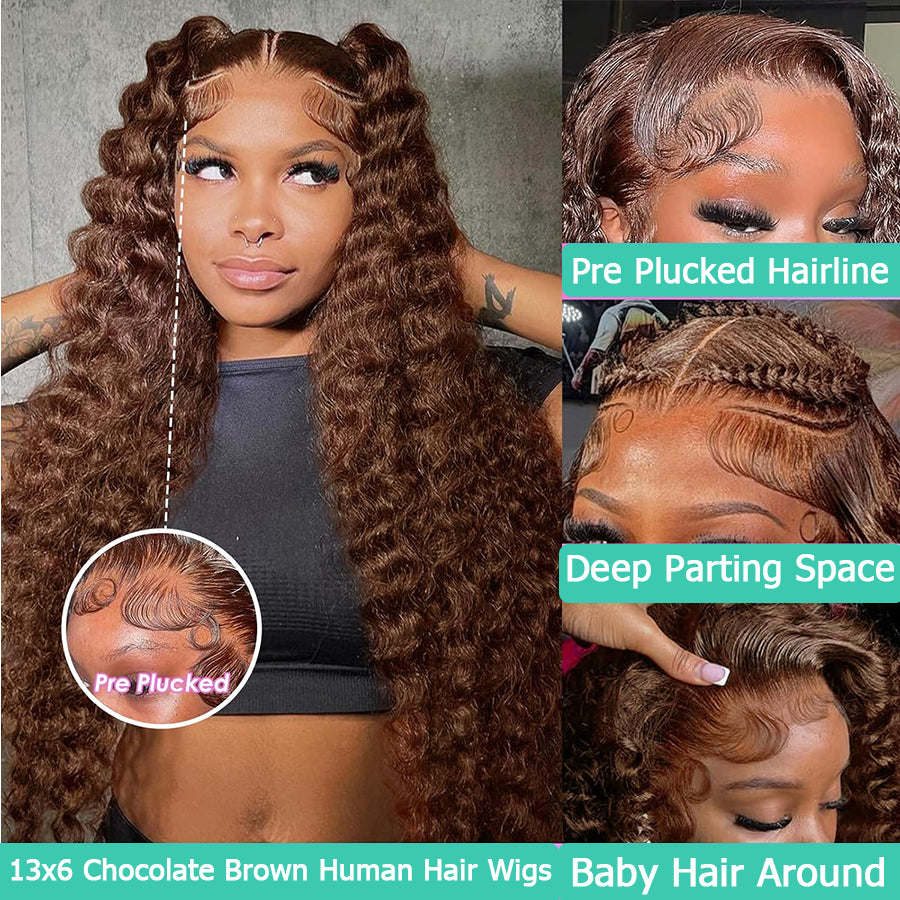 Chocolate Brown Deep Wave Wig | HD Lace Frontal 13x4 & 13x6 | 100% Human Hair