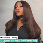 Chocolate Brown Layered Cut Wig | Glueless 5x5 6x6 HD Lace Closure Wig | Wear & Go Human Hair