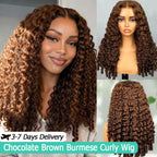 Chocolate Brown Burmese Curly Wig | HD Lace Frontal 13x4 & 13x6 | 100% Human Hair