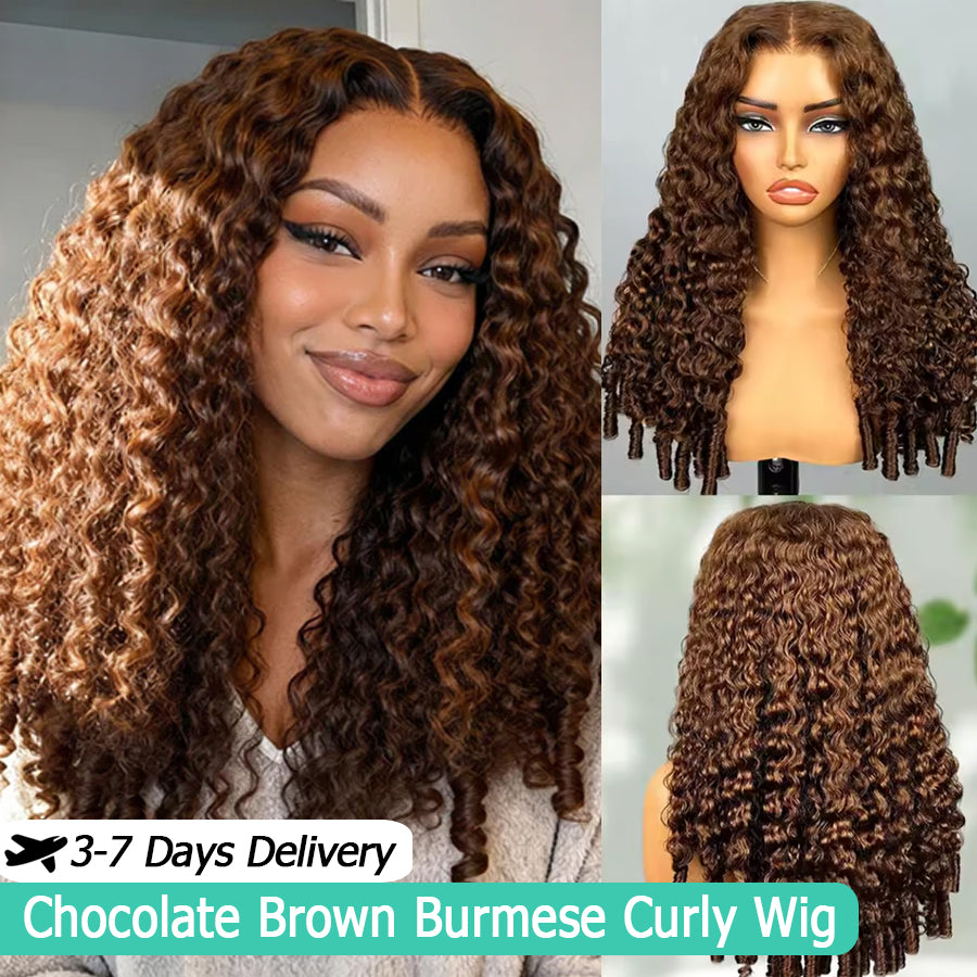 Chocolate Brown Burmese Curly Wig | HD Lace Frontal 13x4 & 13x6 | 100% Human Hair