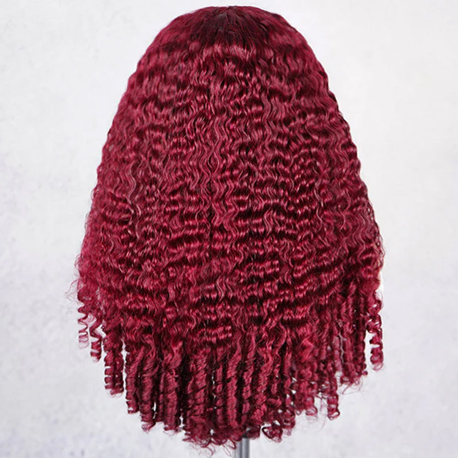 Burgundy Burmese Curly Half Wig | Flip Over Human Hair  Glueless