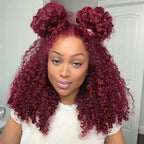Burgundy Burmese Curly Half Wig | Flip Over Human Hair  Glueless