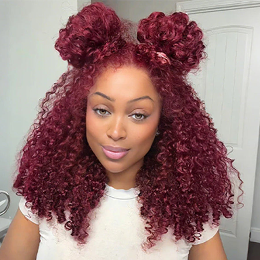 Burgundy Burmese Curly Half Wig | Flip Over Human Hair  Glueless