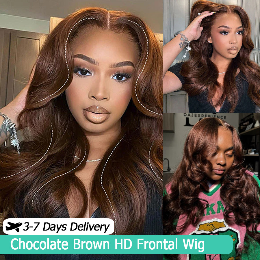 Chocolate Brown Body Wave Wig | HD Lace Frontal 13x4 & 13x6 | 100% Human Hair