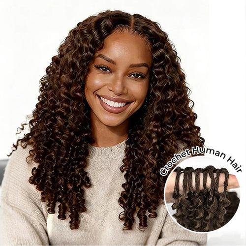 #4 Chocolate Brown Reusable Burmese Curly Knotless Crochet Human Hair For Black Women Miracle Knots
