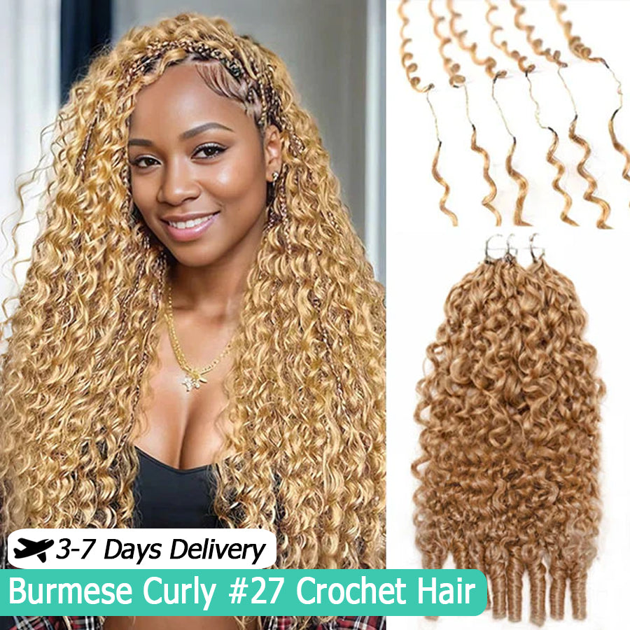 #27 Honey Blonde Burmese Curly Crochet Human Hair | Knotless Miracle Knots | Reusable Protective Style