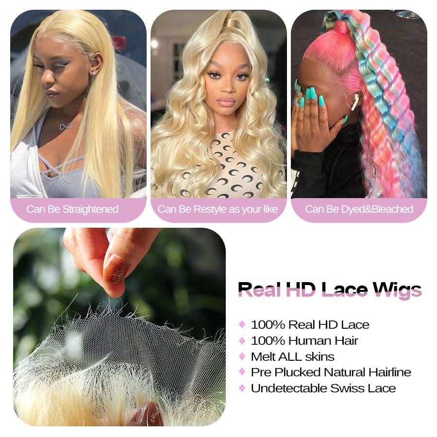 613 Blonde Skinmelt Real HD Lace 13x6 Full Frontal Wigs Body Wave