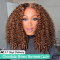 Chocolate Brown Burmese Curly HD Lace Wig | 5x5 & 6x6 Glueless Wear & Go Wig