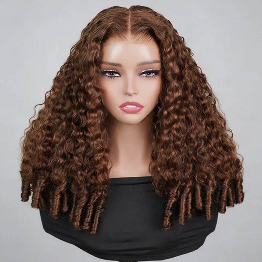 Chocolate Brown Burmese Curly HD Lace Wig | 5x5 & 6x6 Glueless Wear & Go Wig