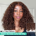 Chocolate Brown Burmese Curly Half Wig | Glueless Flip Over 3-in-1 Human Hair Wig
