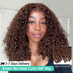 Chocolate Brown Burmese Curly Half Wig | Glueless Flip Over 3-in-1 Human Hair Wig