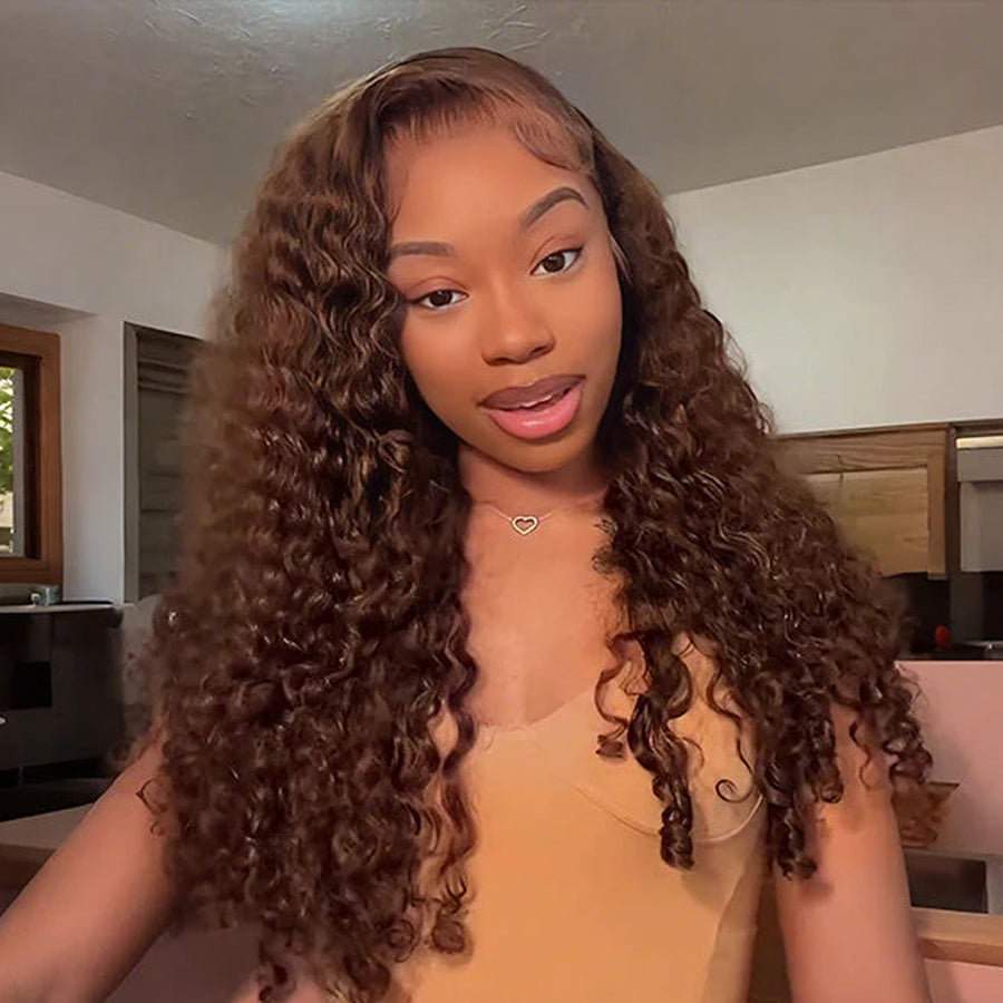 Chocolate Brown Burmese Curly Half Wig | Glueless Flip Over 3-in-1 Human Hair Wig