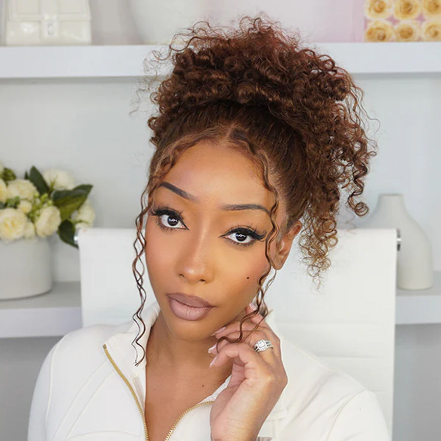 Chocolate Brown Burmese Curly Half Wig | Glueless Flip Over 3-in-1 Human Hair Wig