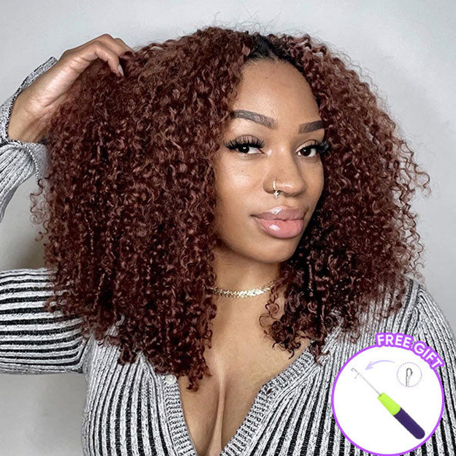Breathable Reddish Brown Burmese Curly Crochet Human Hair Seamless Blend For Daily Wear