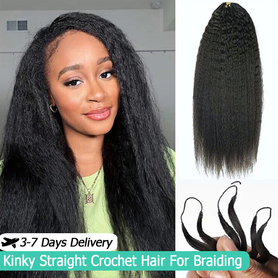 Kinky Straight Crochet Hair | 100% Human Hair | Knotless Miracle Knots