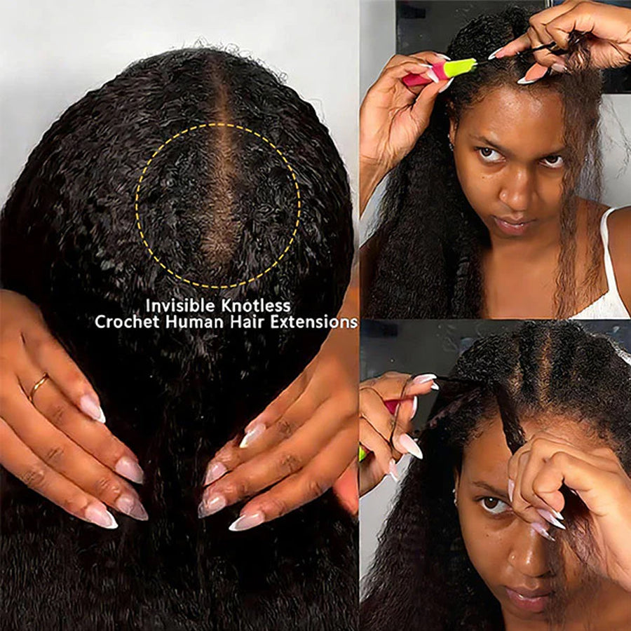 Kinky Straight Crochet Hair | 100% Human Hair | Knotless Miracle Knots