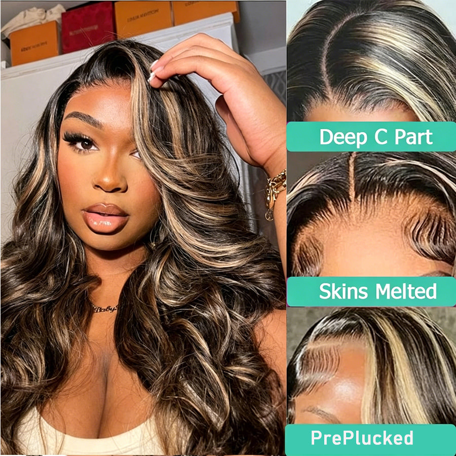 Honey Blonde Highlight 5X5 6x6 HD Lace Closure Wig Wear to Go Glueless Body Wave