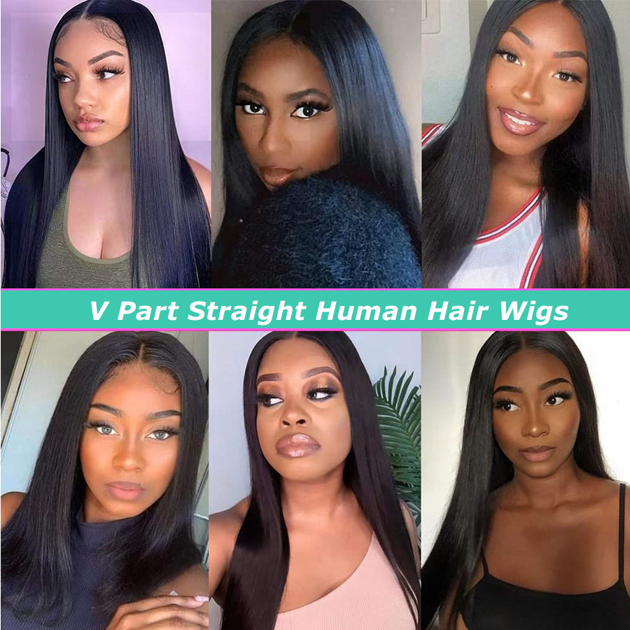 Glueless U | V Part Wig Straight Human Hair| 180% & 250% Density