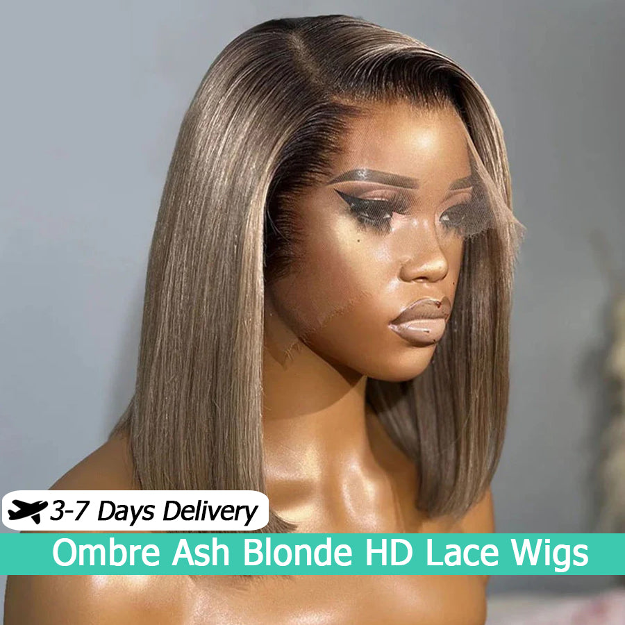 Ombre Ash Blonde Straight Bob Glueless HD Lace Wig | 5x5 13x4 13x6 | Wear & Go