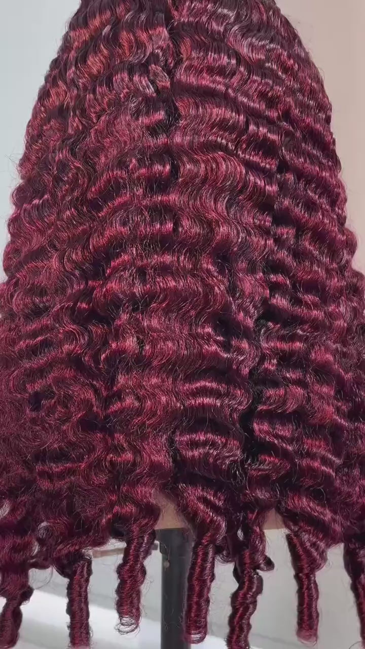 Burgundy Burmese Curly Half Wig | Flip Over Human Hair  Glueless